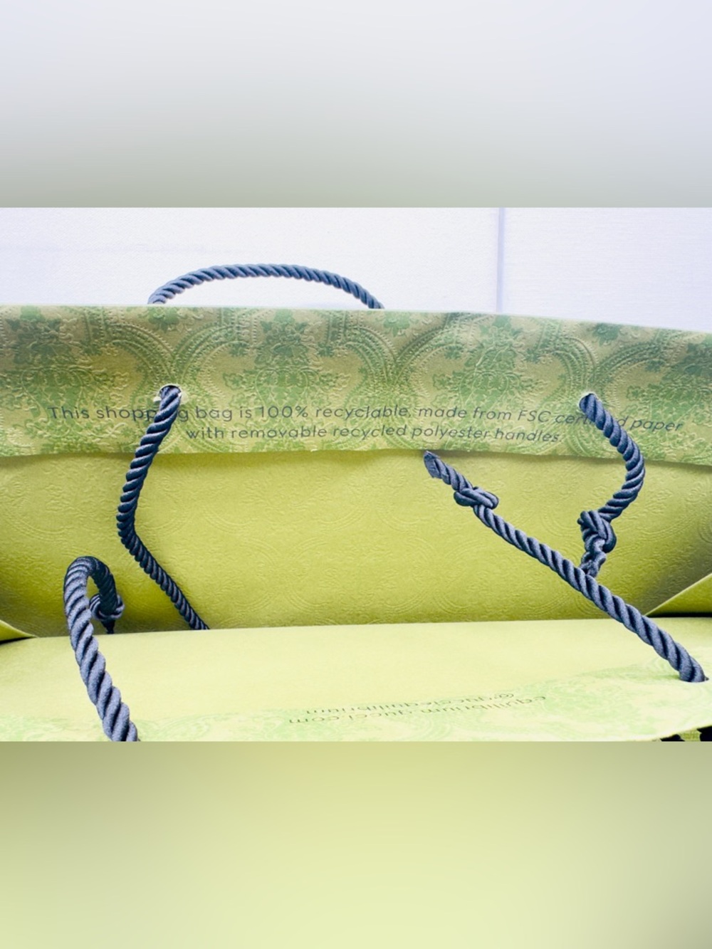 Gucci Authentic Paper Shopping Gift Bag Tote Green Damask Print Embossed 19x14 - Picture 7 of 11